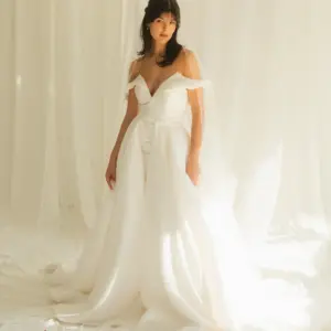 Brautkleid aus Mikado mit Überrock Dijon in voller Länge