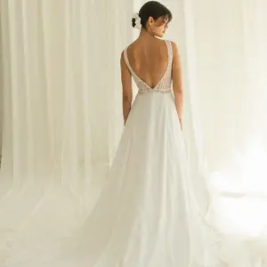 Lille Boho Boho-Kleid Rückenfrei aus Spitze, Musselin und Microsatin