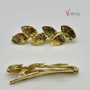 Goldfarbene Haarklammer mit Blätter-Design und Clip-Verschluss – Vornelbride