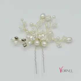 Elegante Haarnadel mit Perlen in Silberoptik – Vornelbride