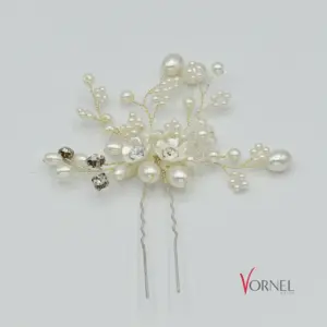 Elegante Haarnadel mit Perlen in Silberoptik – Vornelbride