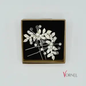 Haarnadeln mit Perlen und Blättern in Geschenkbox – Vornelbride